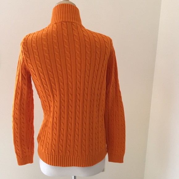 Lauren Ralph Lauren tangerine medium zippered cable knit sweater. - Picture 3 of 6
